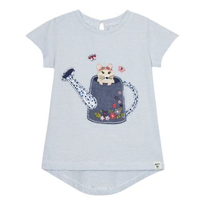 Girls' blue watering can mouse applique t-shirt